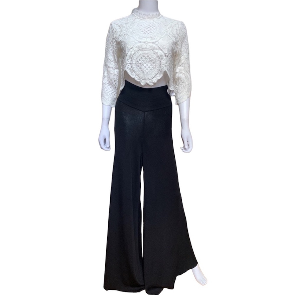 Zara black extra wide leg stretch knit pants, M